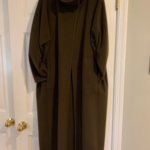 Eileen Fisher Beautiful Olive Green Wool Maxi Coat Unlined.